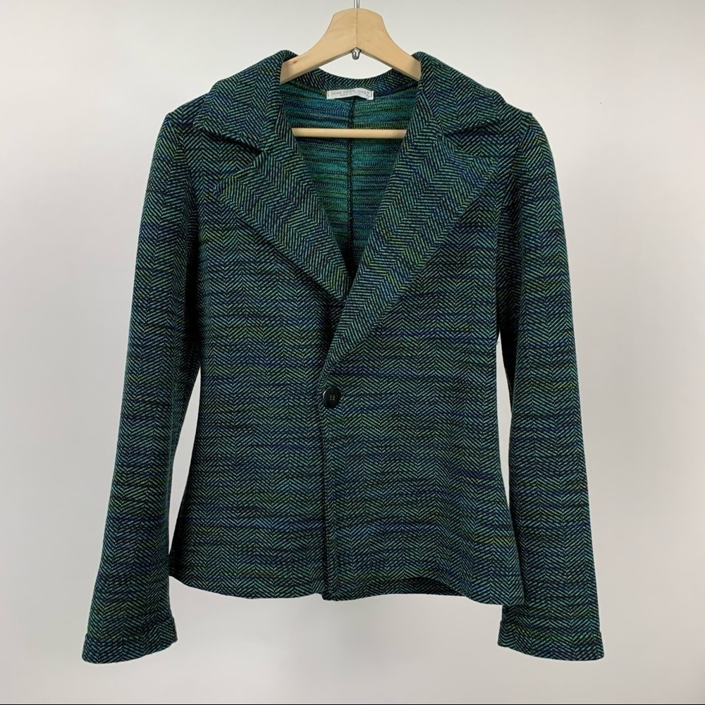 Joan Vass Cotton Blend Space Dye Knit Fitted Button Casual Career Office Blazer
